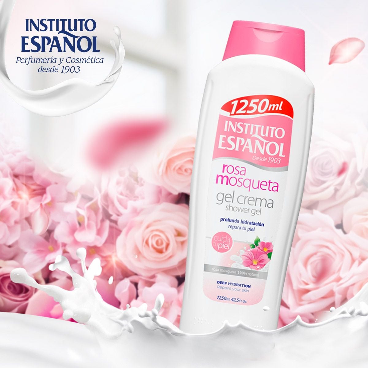  Gel tắm chiết xuất Hoa Hồng hỗ trợ làm sáng, cấp ẩm mềm mịn da Instituto Espanol Rosa Mosqueta Shower Gel 1250ml 