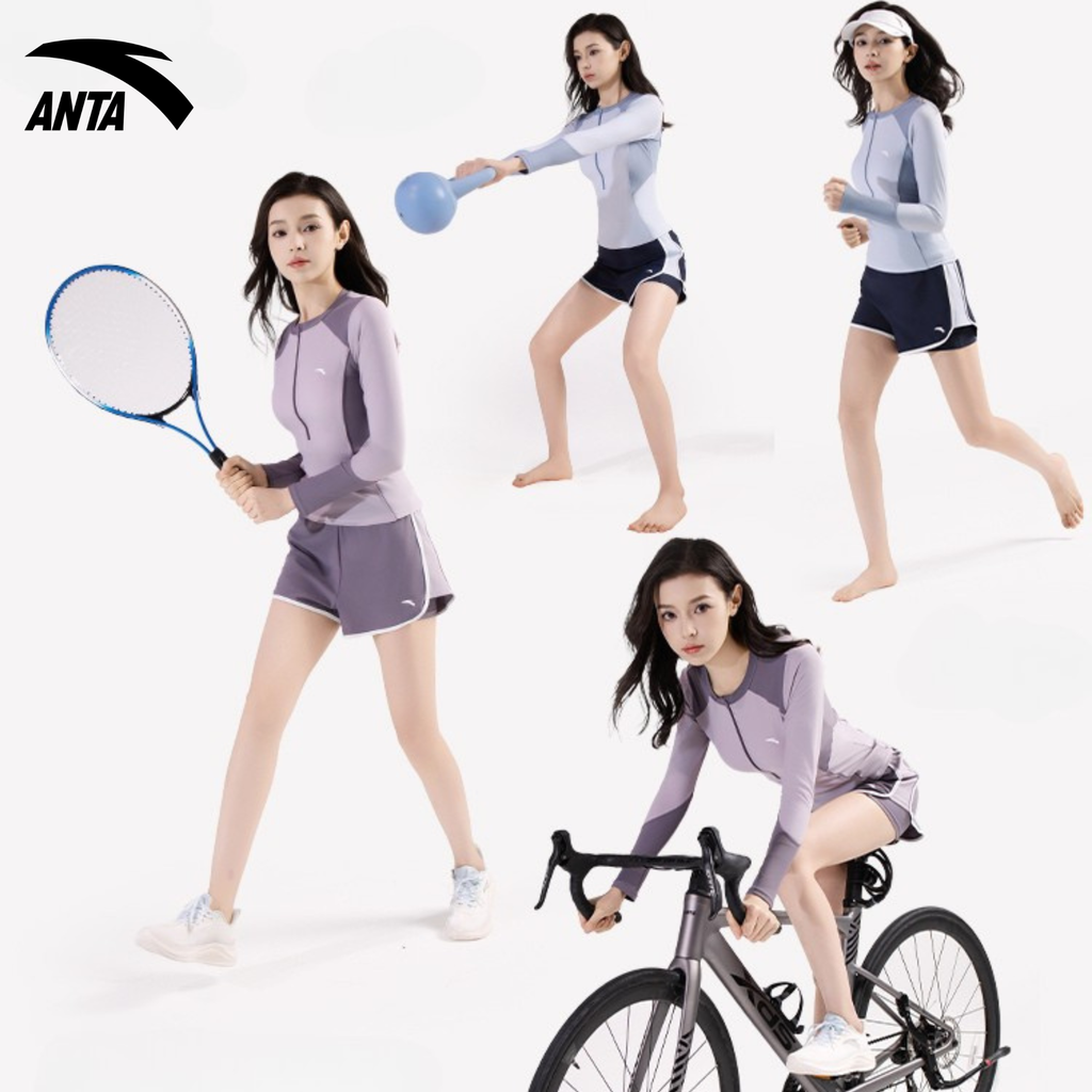 ActiveFlex ANTA | Bộ đồ thể thao nữ dài tay, chống nắng UPF50+, thoáng khí, thấm mồ hôi, che bụng thon gọn, đa môn thể thao