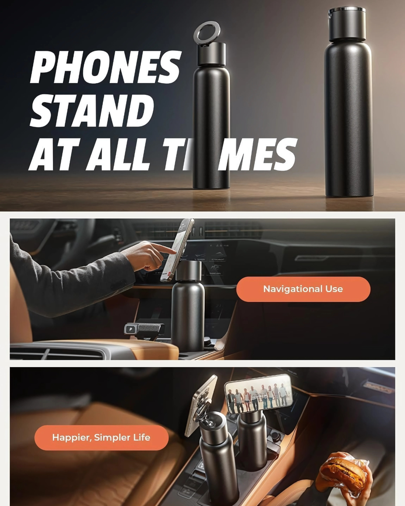 The MagCool | Bình giữ nhiệt tích hợp giá đỡ điện thoại xoay 360°