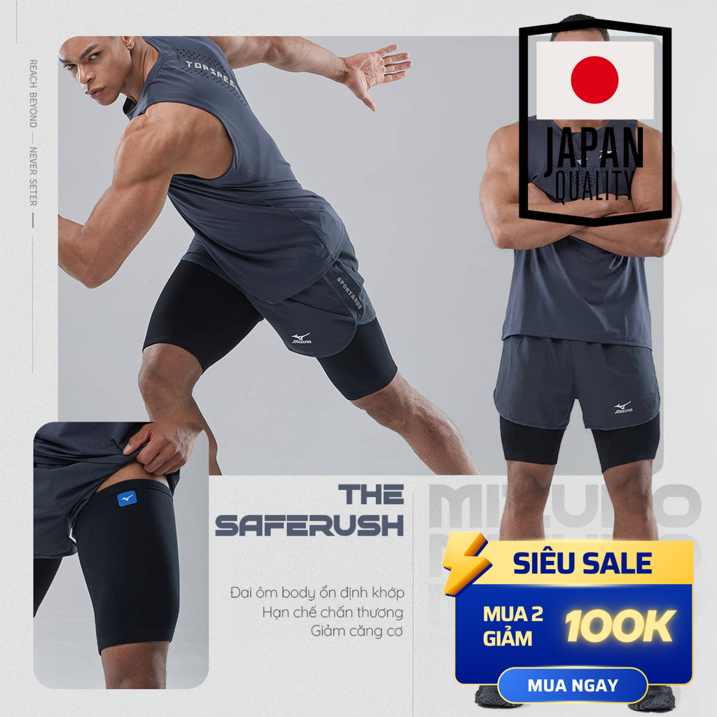 The SafeRush Mizuno | Đai Bảo Vệ Đùi Ngăn Ngừa Chấn Thương, Thoáng Khí, Hỗ Trợ Lưu Thông Máu, Giảm Căng Cơ Khi Vận Động Cường Độ Cao