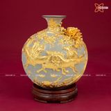  Quà Tặng Khai Trương Bình hút lộc Mã Đáo Thành Công men rạn dát vàng đắp nổi kênh hoa cao 48cm 