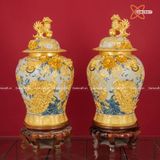  Quà Tặng Cao Cấp | Chóe Bát Tràng 60 lít dát vàng Công Danh Phú Quý đắp nổi kênh bong men rạn 