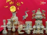  Bộ đồ thờ Bát Tràng ngũ sự men rạn đắp nổi rồng đầy đủ 