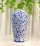  Bình Hoa thủ công vẽ lam kín bình họa tiết Hoa Dây cao 36cm miệng 13cm | Quà Tặng bình hoa Bát Tràng 