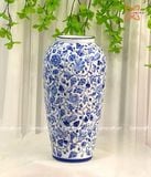  Bình Hoa thủ công vẽ lam kín bình họa tiết Hoa Dây cao 36cm miệng 13cm | Quà Tặng bình hoa Bát Tràng 