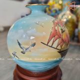  Bình Hút Lộc men màu nền xanh Thuận Buồm Xuôi Gió vẽ vàng cao 35cm | Quà Tặng Khai Trương bình hút lộc Bát Tràng 