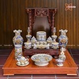  Đồ thờ Bát Tràng | Bộ đồ thờ ban thờ thần tài 15 vật phẩm men rạn đắp nổi Sen Rồng 