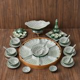  Quà Tặng Doanh Nghiệp | Bộ Hoa Mặt Trời Bát Tràng đầy đủ vẽ Bèo Hoa Dâu hàng kỹ men ngọc size 45 