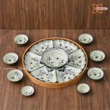  Quà Tặng Doanh Nghiệp | Bát Sứ Bát Tràng Hoa Mặt Trời vẽ Sen Chuồn hàng kỹ men ngọc size 45 bộ 15 chi tiết 