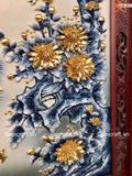  Tranh Gốm Tứ Quý Bát Tràng men màu đắp nổi kênh bong tứ cảnh dát vàng kích thước 45 x 95 cm khung gỗ gụ 