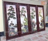  Tranh Gốm Tứ Quý Bát Tràng Tứ Cảnh Phú Quý đắp nổi kênh bong men màu kích thước 50 x 130 cm khung gỗ gụ hàng kĩ 