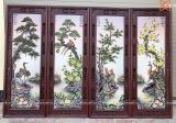  Tranh Gốm Tứ Quý Bát Tràng Tứ Cảnh Phú Quý đắp nổi kênh bong men màu kích thước 50 x 130 cm khung gỗ gụ hàng kĩ 