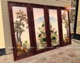  Tranh Gốm Tứ Quý Bát Tràng Phú Quý Trường Thọ men màu đắp nổi kĩ kích thước 48 x 128 cm khung gỗ gụ 