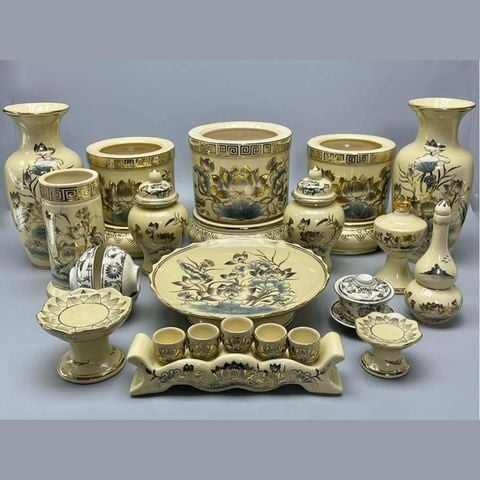  Bộ đồ thờ ban thờ kích thước 1,27m gốm Chu Đậu truyền thống 
