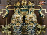  Đồ thờ Bát Tràng | Bộ đồ thờ dâng ban thờ gia tiên men sứ xanh ngọc đắp nổi vẽ vàng 37 vật phẩm 