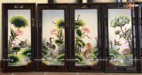  Tranh Gốm Tứ Quý Bát Tràng Sen Hạc Phú Quý Trường Thọ men màu đắp nổi kích thước 45 x 95 cm khung gỗ thông 