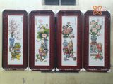  Tranh Gốm Tứ Quý Bát Tràng vẽ cổ đồ men màu kích thước 45 x 95 cm khung gỗ hương 