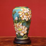  Bình Hoa vuốt tay men xanh lục bảo họa tiết Liên Hoa Cát Tường vẽ vàng cao 36cm | Quà Tặng bình hoa Bát Tràng 