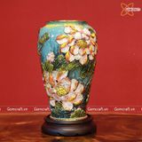  Bình Hoa vuốt tay men xanh lục bảo họa tiết Liên Hoa Cát Tường vẽ vàng cao 36cm | Quà Tặng bình hoa Bát Tràng 