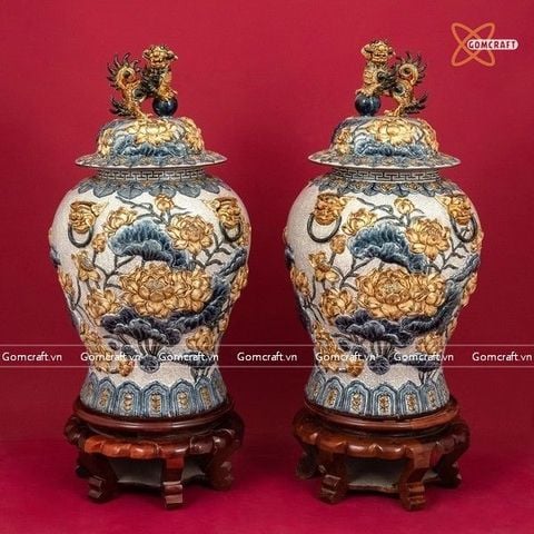  Quà Tặng Cao Cấp | Chóe Bát Tràng 20 lít đắp nổi Niên Niên Hữu Dư men rạn 