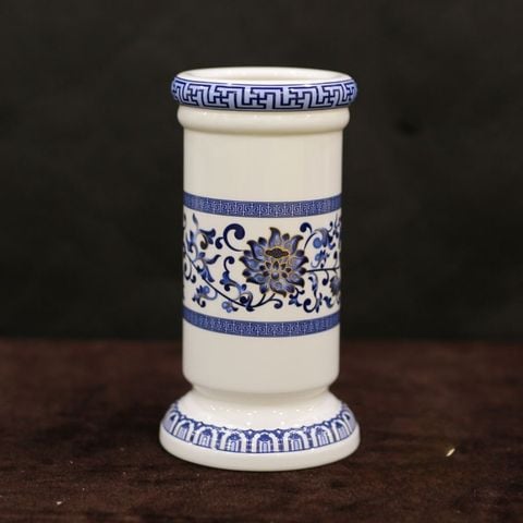  Ống Đựng Hương Sứ Trắng Hoa Sen Xanh 20cm 