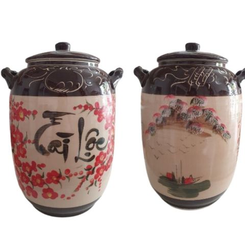 Quà tặng cao cấp Hũ đựng gạo Bát Tràng tráng men họa tiết chữ Tài Lộc dung tích 20 lít 