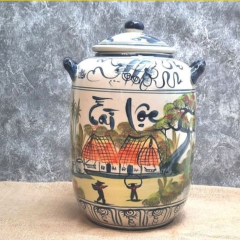  Quà tặng cao cấp Hũ đựng gạo tráng men chữ Tài Lộc dung tích 30 lít 