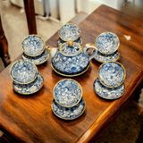  Ấm Chén Bát Tràng men Tro Cổ vẽ Tay họa tiết Ngàn Hoa 350ml | Quà Tặng Doanh Nghiệp bộ ấm chén uống trà 