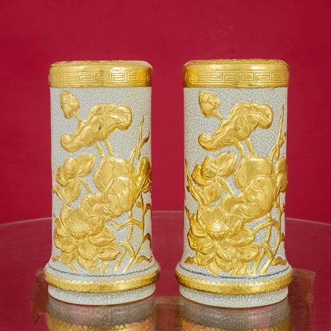  Ống Hương Sen Men Rạn Dát Vàng Bát Tràng 