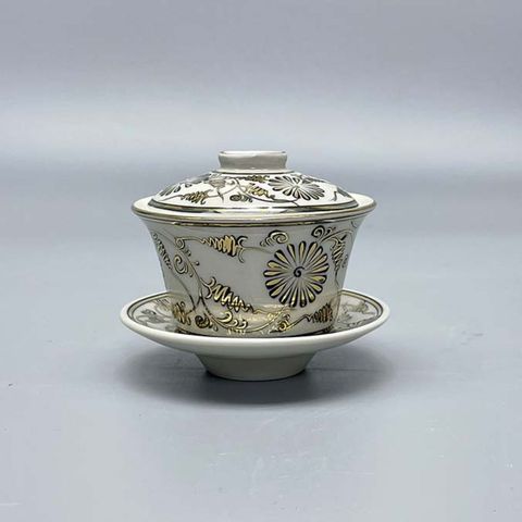  Bát Sâm Thờ Gốm Chu Đậu Vẽ Vàng Kim 