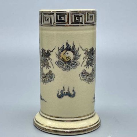  Ống hương gốm Chu Đậu vẽ vàng kim 19cm 