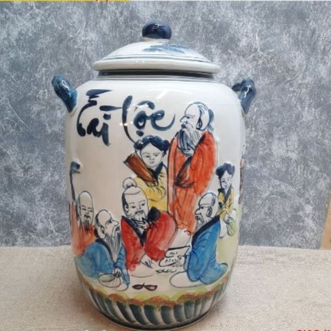  Quà tặng cao cấp Hũ đựng gạo chữ Tài Lộc vẽ Sư Đồ Dạy Học dung tích 30 lít 