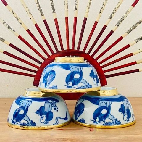  Bát thờ gốm sứ Tam Đa Phúc Lộc Thọ bọc đồng Bát Tràng 