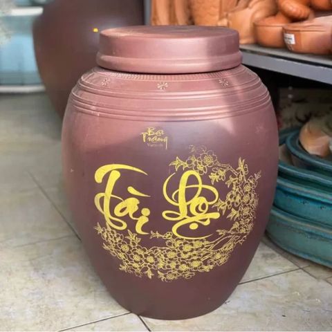  Quà tặng Bố Chum sành không tráng men vẽ chữ Tài Lộc dung tích 20 lít 