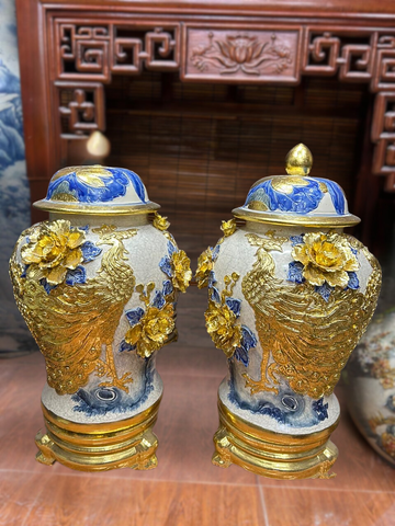  Choé Bát Tràng cao cấp Phú Quý Trường Xuân đắp nổi kênh bong dát vàng dung tích 50 lít 