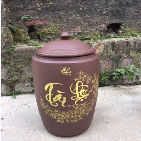  Quà tặng cao cấp Hũ đựng gạo chữ Tài Lộc không tráng men dáng đứng dung tích 25 lít 
