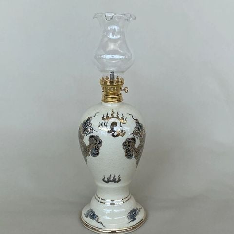  Đèn dầu gốm Chu Đậu vẽ vàng kim mẫu 2 20cm 