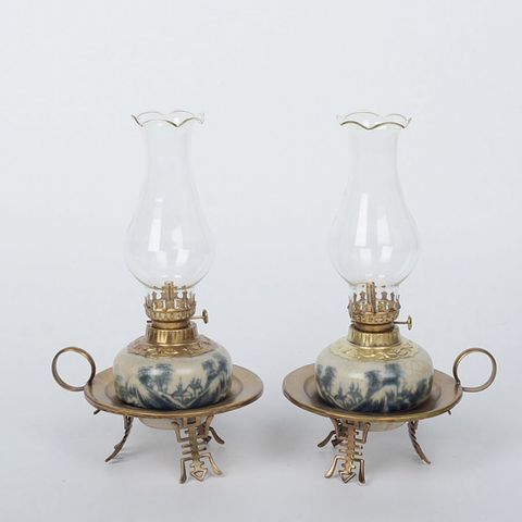  Đèn dầu men rạn vẽ đồng quê dáng đĩa 22cm 