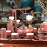  Ấm Chén Bát Tràng gốm Tử Sa Bọc Đồng Cao Cấp 500ml | Quà Tặng Doanh Nghiệp bộ ấm chén uống trà 