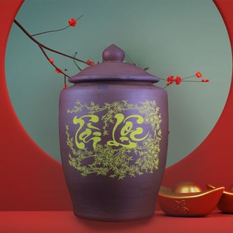  Quà tặng Bố Chum sành chữ Tài Lộc không tráng men màu nâu tây dung tích 30 lít 