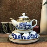  Ấm Chén Bát Tràng bọc Đồng men Lam họa tiết Hoa Đào dáng Thủy Bình 300ml | Quà Tặng Doanh Nghiệp bộ ấm chén uống trà 