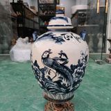  Quà tặng cao cấp Hũ gạo tài lộc nền men lam họa tiết Sơn Thủy dung tích 30 lít 