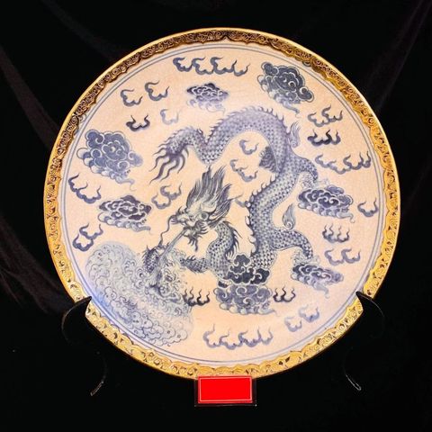  Mâm bồng men rạn họa tiết Nhất Long 30cm 