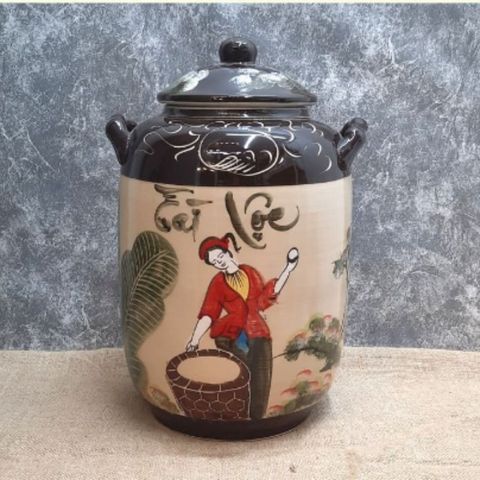  Quà tặng cao cấp Hũ đựng gạo tráng men chữ Tài Lộc vẽ Cô Tấm dung tích 30 lít 