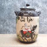  Quà tặng cao cấp Hũ đựng gạo tráng men chữ Tài Lộc vẽ Cậu bé Chăn Trâu Thổi Sáo dung tích 30 lít 