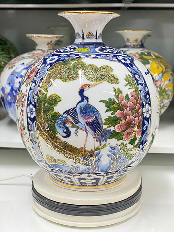  Bình Hút Lộc Bát Tràng Tứ Cảnh men lam vẽ vàng cao 35 cm | Quà Tặng Khai Trương bình hút lộc Bát Tràng 