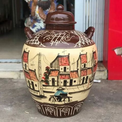  Quà tặng Bố Chum sành vẽ Cảnh Phố Cổ dung tích 10 lít 