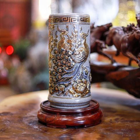  Ống Hương Công Danh Phú Quý Men Rạn Vẽ Vàng Bát Tràng 