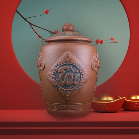  Quà tặng cao cấp Hũ đựng gạo khắc nổi sâu chữ Tài Lộc chất liệu sành cao cấp dung tích 30 lít 