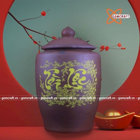  Quà tặng Bố Chum sành chữ Tài Lộc không tráng men màu nâu tây dung tích 30 lít 